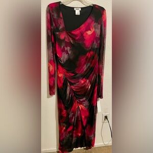 DKNY Women's Floral Long Sleeve Dress - Red and Black
